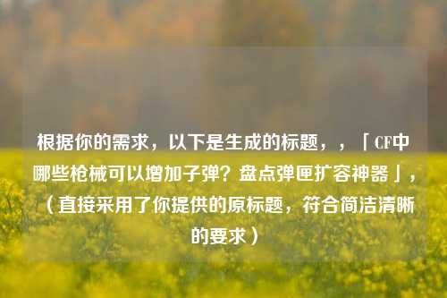 根据你的需求,以下是生成的标题,,「CF中哪些枪械可以增加子弹?盘点弹匣扩容神器」,(直接采用了你提供的原标题,符合简洁清晰的要求)