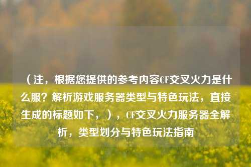 （注，根据您提供的参考内容CF交叉火力是什么服？解析游戏服务器类型与特色玩法，直接生成的标题如下，），CF交叉火力服务器全解析，类型划分与特色玩法指南