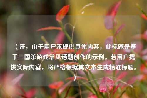 （注，由于用户未提供具体内容，此标题是基于三国杀游戏常见话题创作的示例。若用户提供实际内容，将严格根据其文本生成精准标题。）