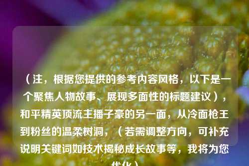 （注，根据您提供的参考内容风格，以下是一个聚焦人物故事、展现多面性的标题建议），和平精英顶流主播子豪的另一面，从冷面枪王到粉丝的温柔树洞，（若需调整方向，可补充说明关键词如技术揭秘成长故事等，我将为您优化）