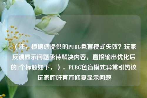（注，根据您提供的PUBG色盲模式失效？玩家反馈显示问题亟待解决内容，直接输出优化后的1个标题如下，），PUBG色盲模式异常引热议 玩家呼吁官方修复显示问题