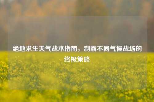 绝地求生天气战术指南，制霸不同气候战场的终极策略